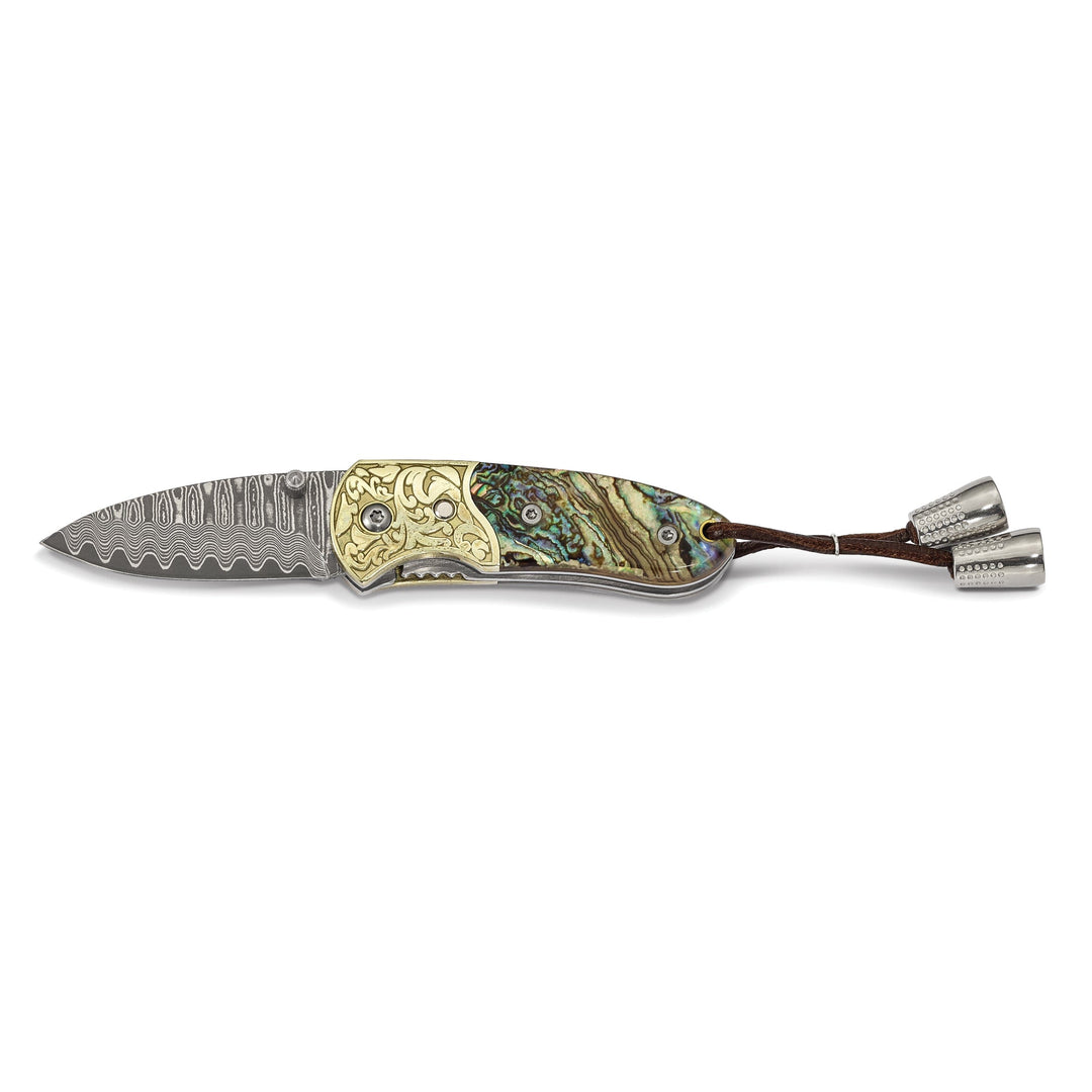 Damascus Steel Genuine Abalone Shell Hand Knife