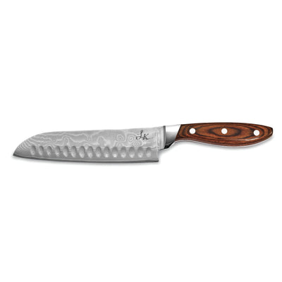 Damascus Pakka Wood Handle 7'' Santoku Knife