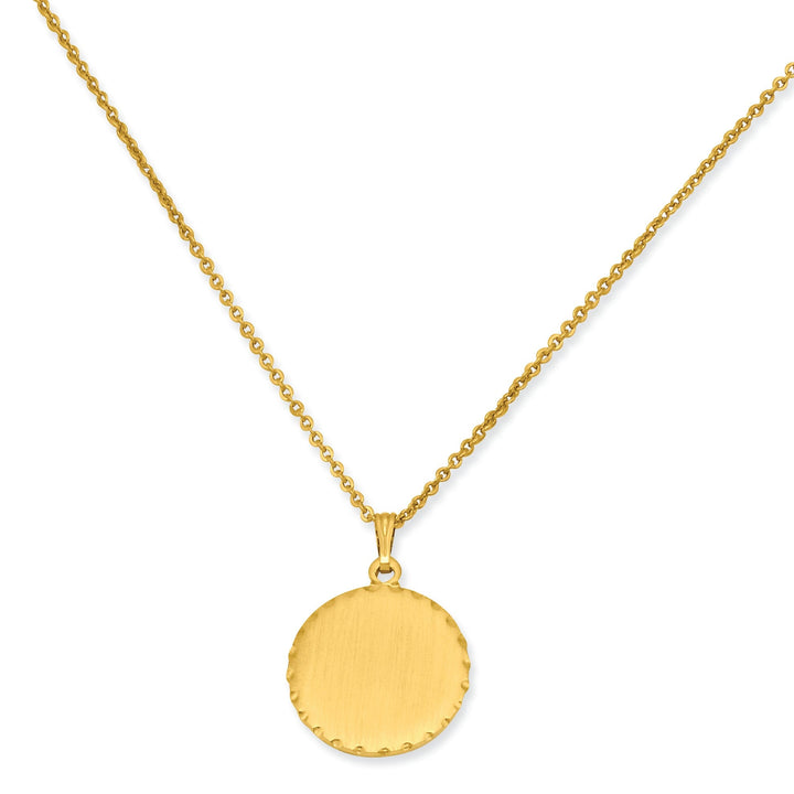 Gold Plated Sat Round Engraveable Disc Necklace