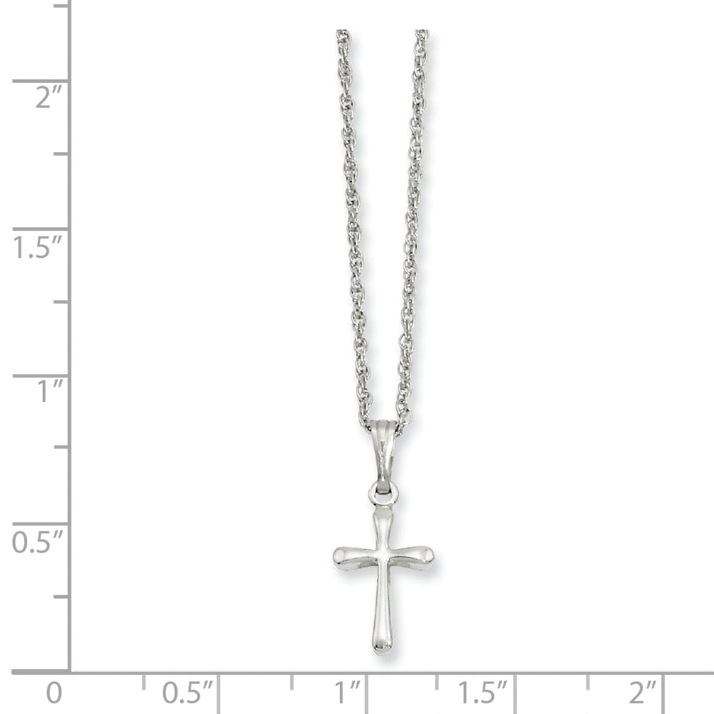 Rhodium Plated Small Plain Rounded Cross Necklace