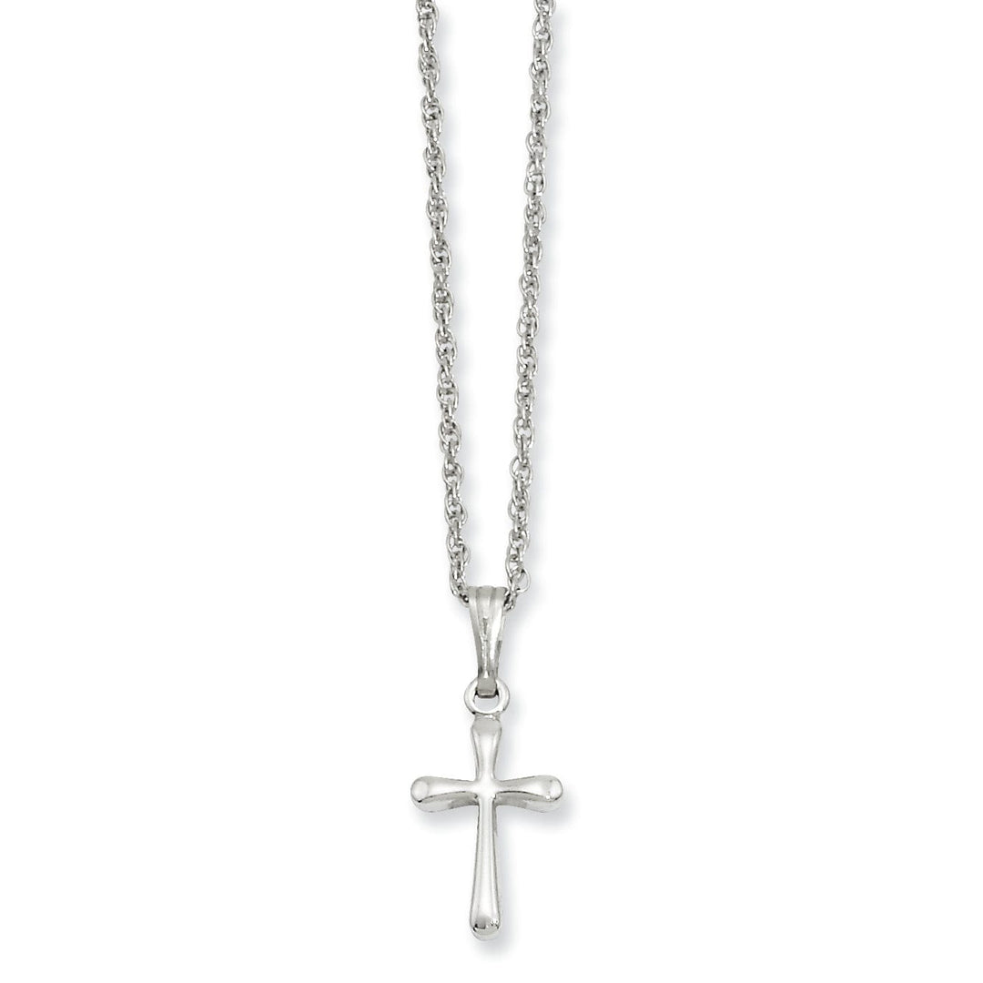Rhodium Plated Small Plain Rounded Cross Necklace