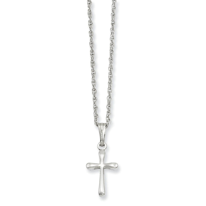 Rhodium Plated Small Plain Rounded Cross Necklace