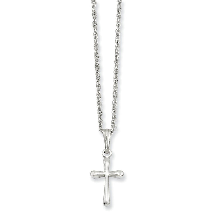 Rhodium Plated Small Plain Rounded Cross Necklace