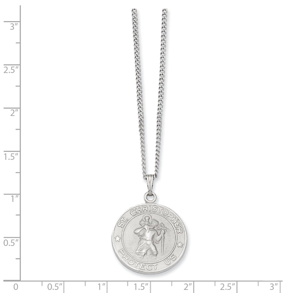 Rhodium Plated St. Christopher Medal Necklace