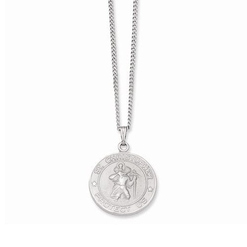 Rhodium Plated St. Christopher Medal Necklace