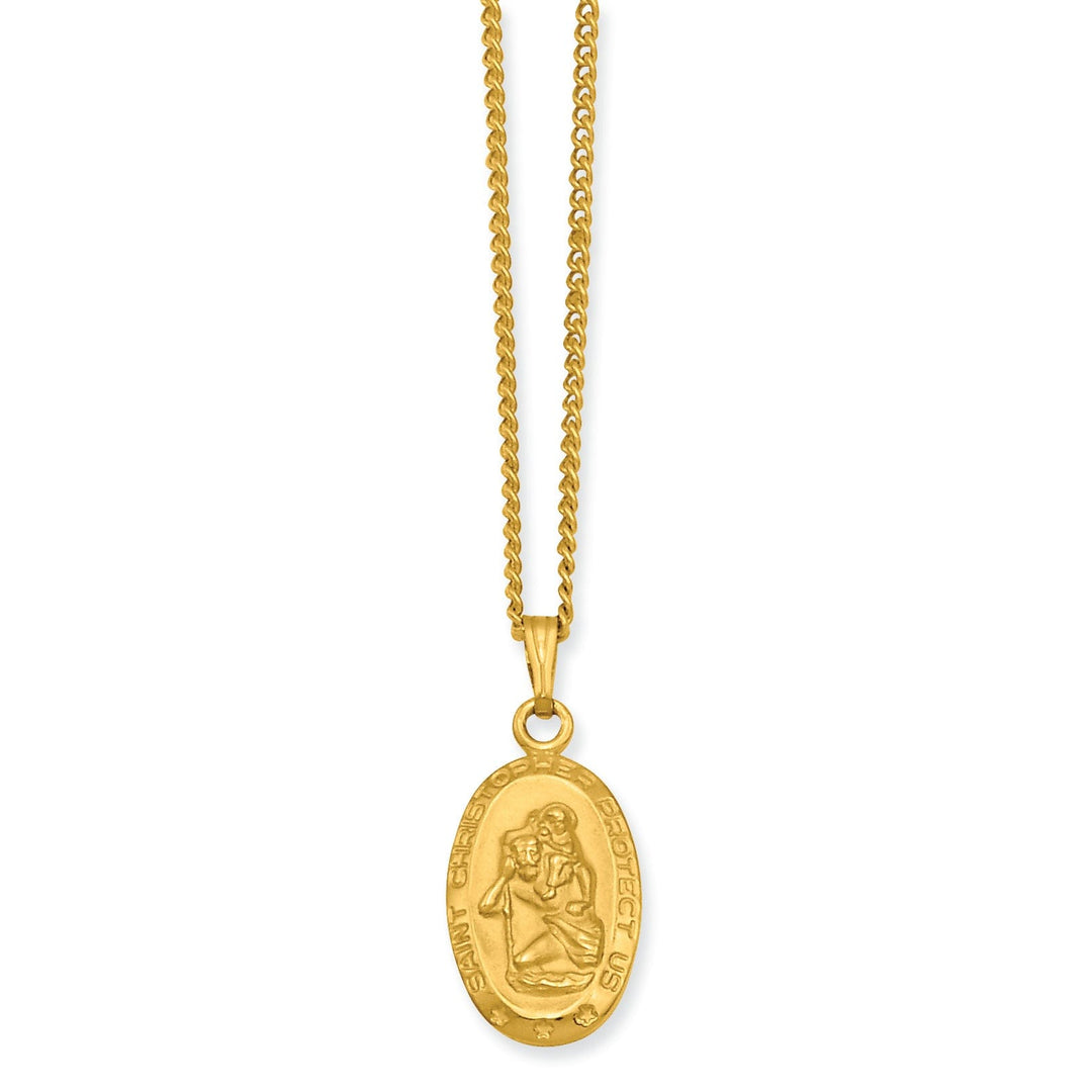 Gold Plated Oval St. Christopher Medal Necklace