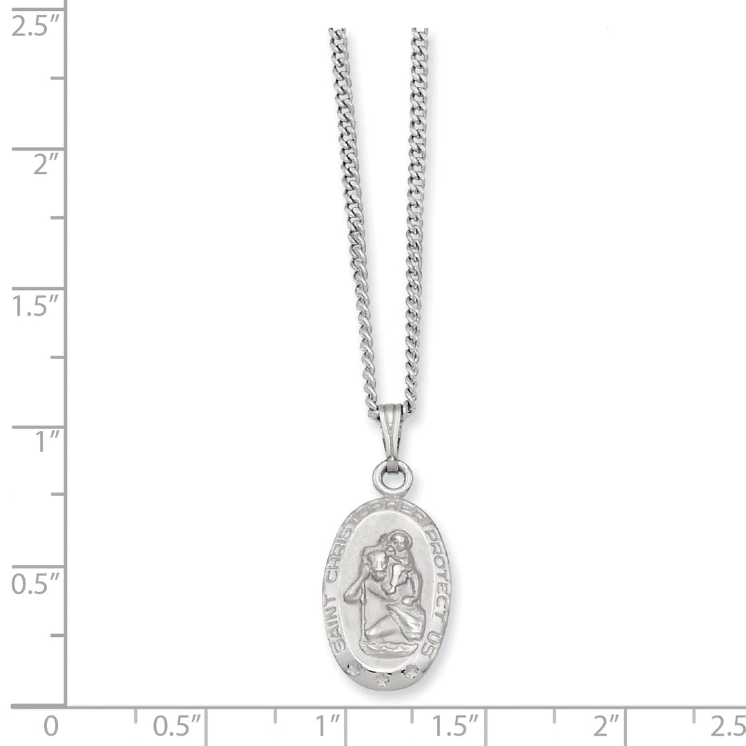 Rhodium Plated Oval St. Christopher Medal Necklace