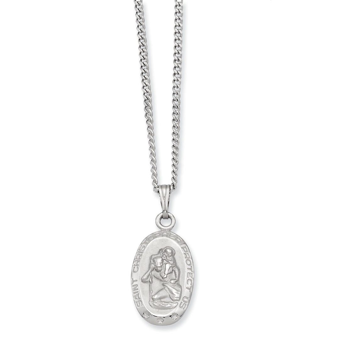 Rhodium Plated Oval St. Christopher Medal Necklace
