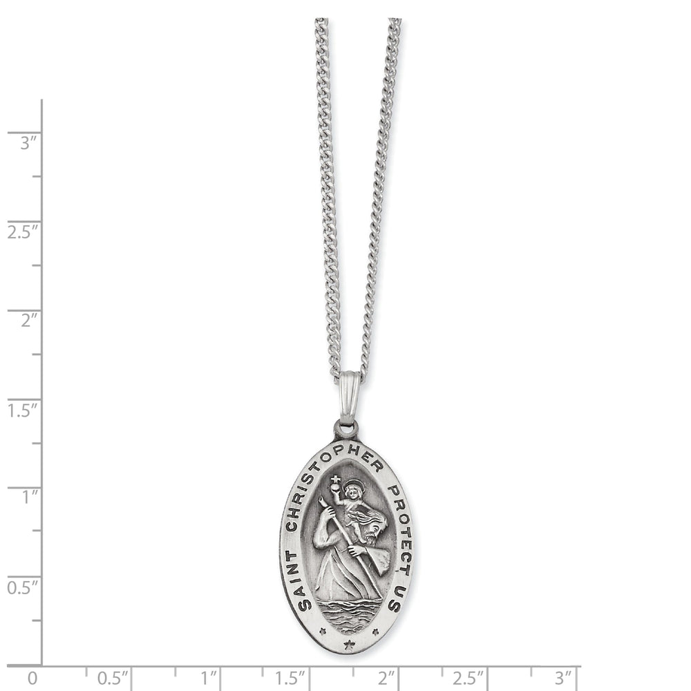 Rhodium Plated Oval St. Christopher Medal Necklace