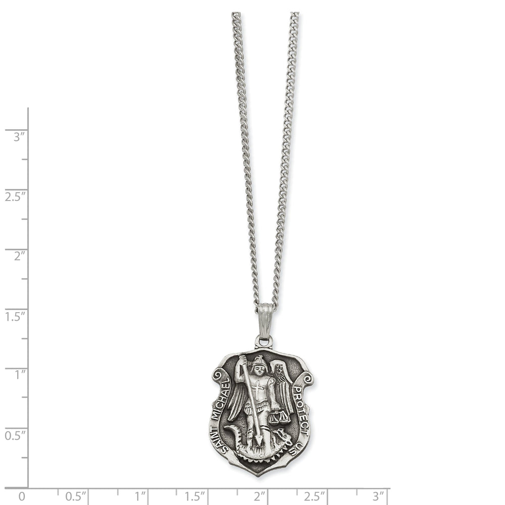 Rhodium Plated St. Michael Medal Necklace