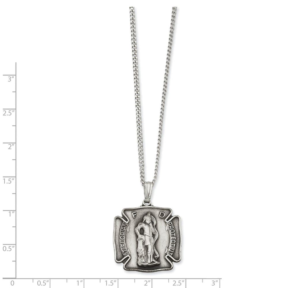 Rhodium Plated St. Florian Medal Necklace