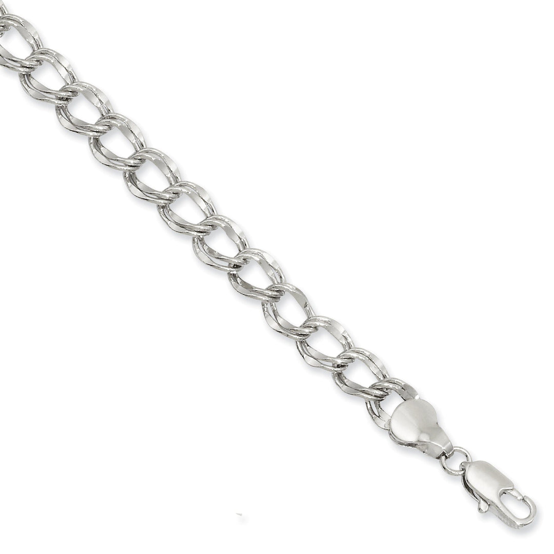 Rhodium Plated 6.5MM Double Link Charm Bracelet