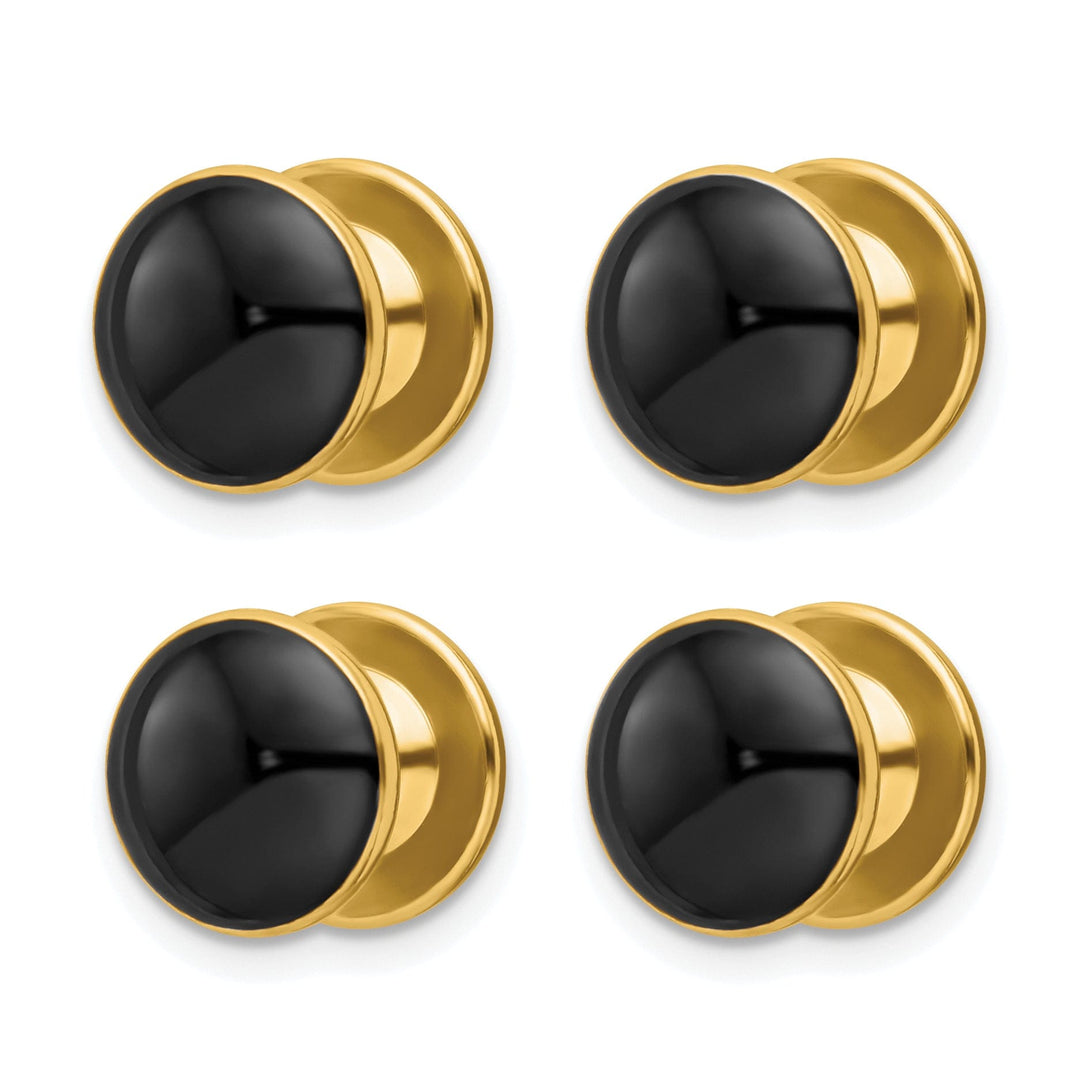 Gold Plated Four Piece Black Epoxy Tuxedo Studs