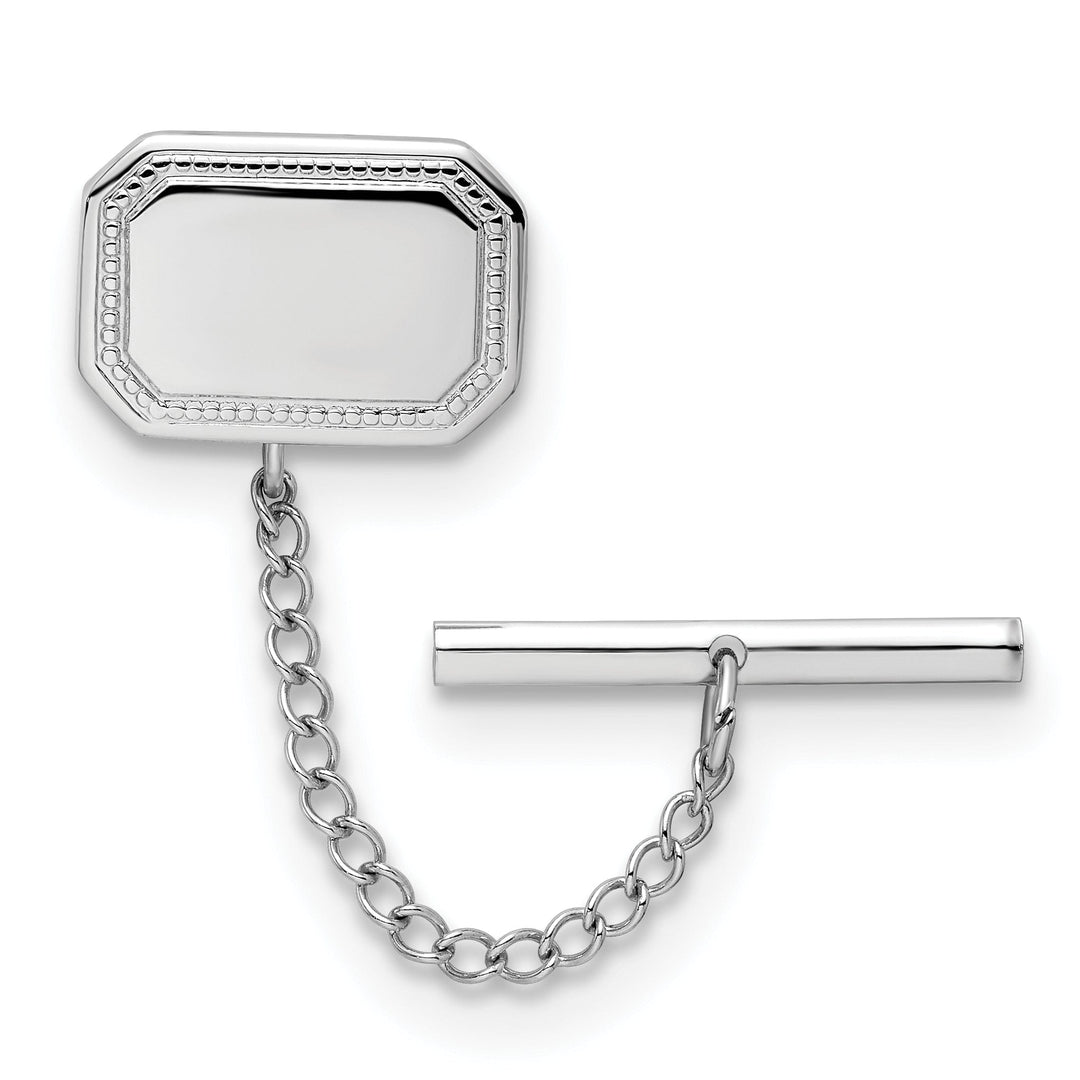 Rhodium Plated Polished Rectangle Tie Tac