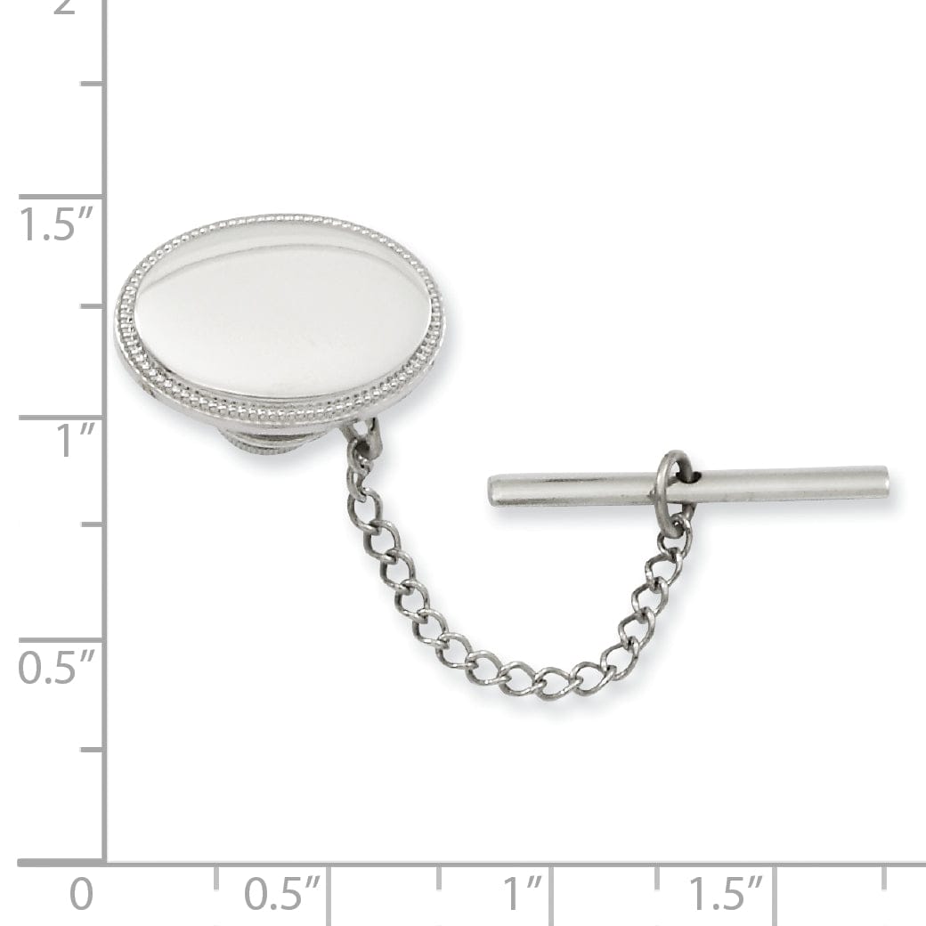 Rhodium Plated Oval Beaded Tie Tac