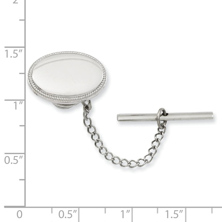 Rhodium Plated Oval Beaded Tie Tac