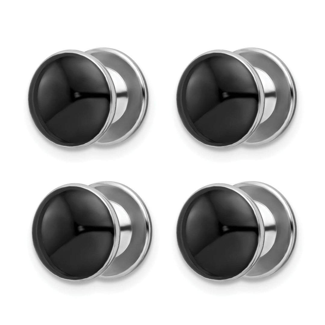 Rhodium Plated Four Piece Black Epoxy Tuxedo Studs