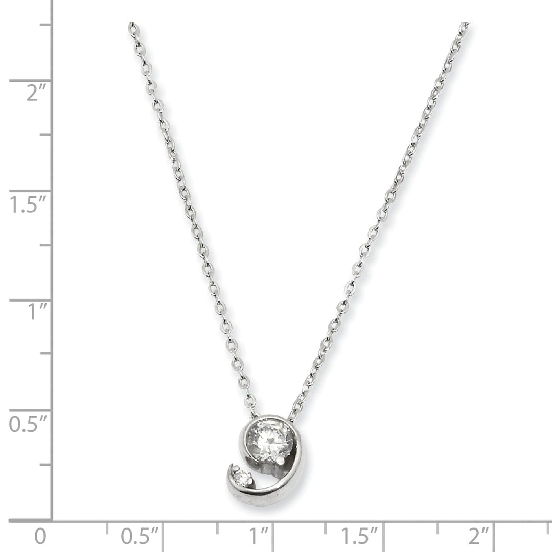 Rhodium Plated Half Moon Cubic Zirconia Pendant