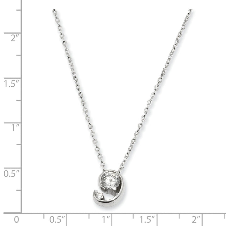 Rhodium Plated Half Moon Cubic Zirconia Pendant