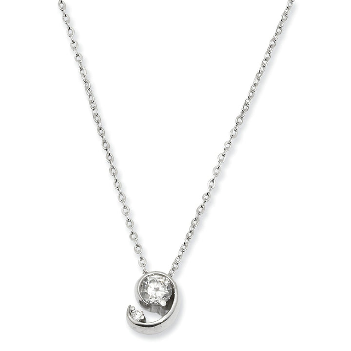 Rhodium Plated Half Moon Cubic Zirconia Pendant