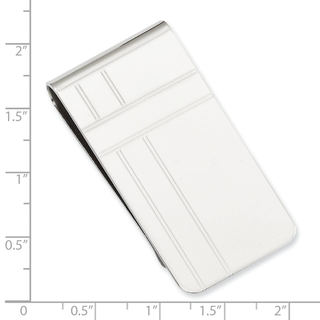 Rhodium Plated Criss Cross Design Engravable Money Clip