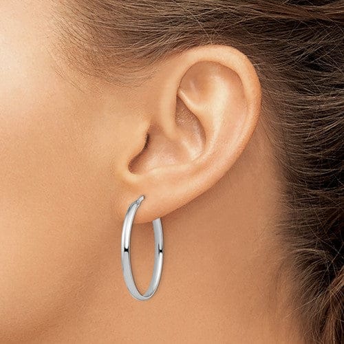 14k White Gold Polished Oval Hoop Earrings