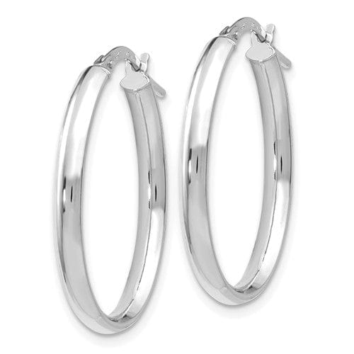 14k White Gold Polished Finish Oval Hoop Earrings