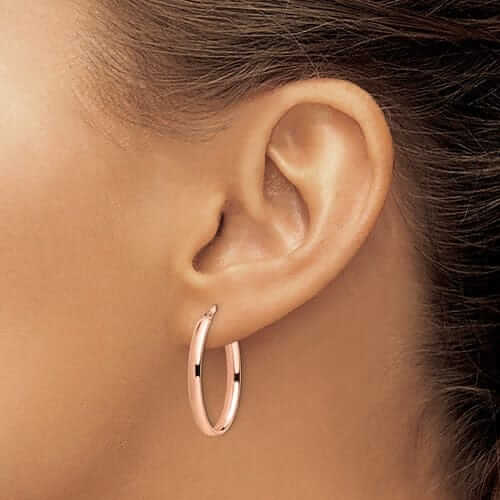 14k Rose Gold Polish Oval Hoop Earrings