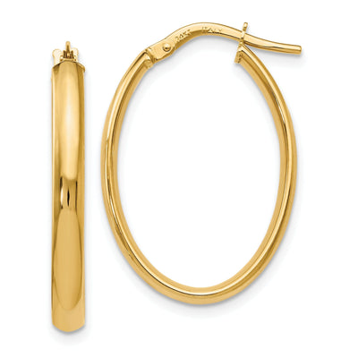 14k Yellow Gold Polish Oval Hoop Earrings