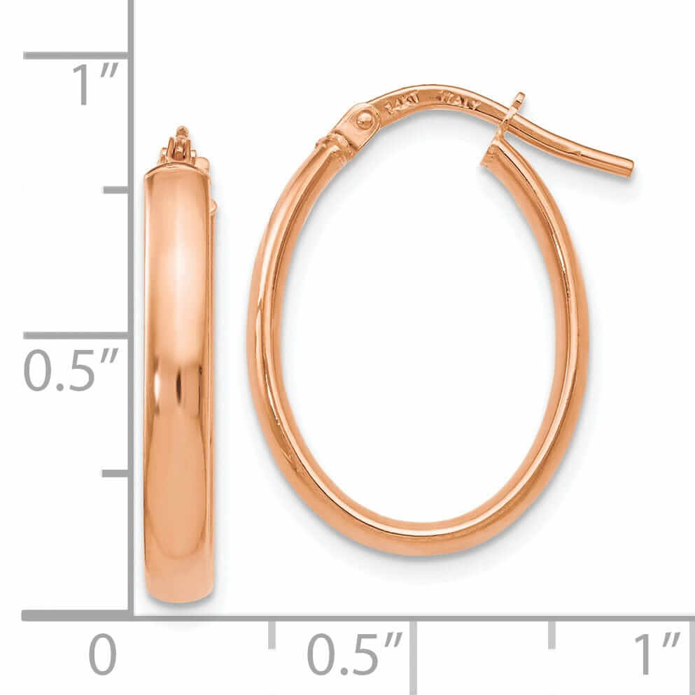 14k Rose Gold Polished Finish Oval Hoop Earrings