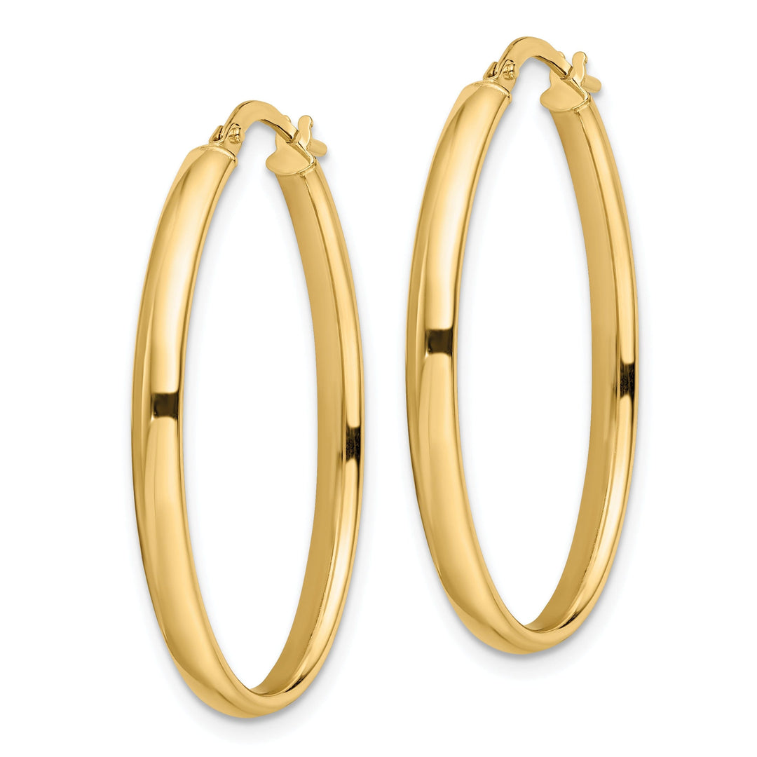 14k Yellow Gold Polish Oval Hoop Earrings