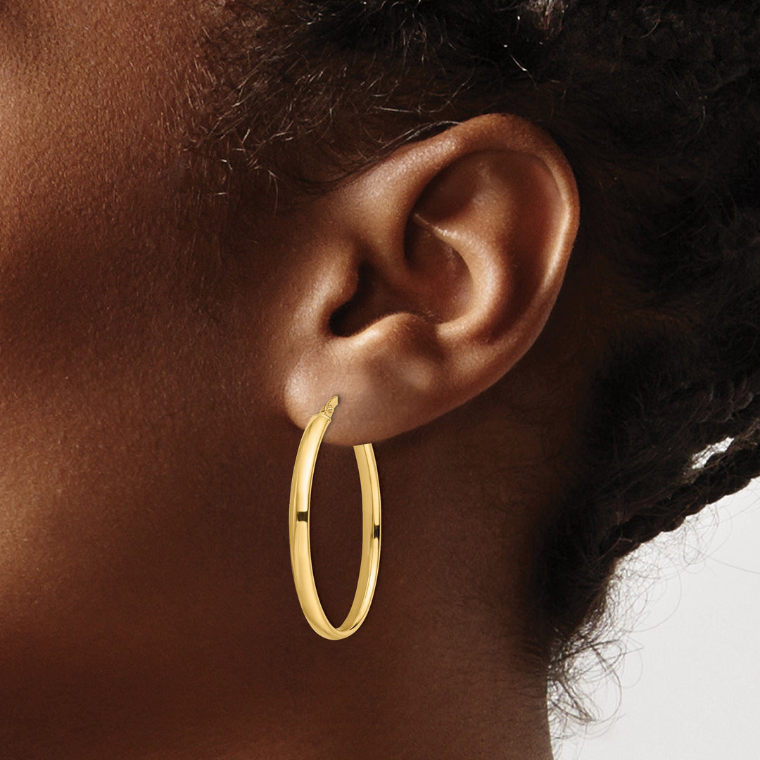 14k Yellow Gold Polish Oval Hoop Earrings