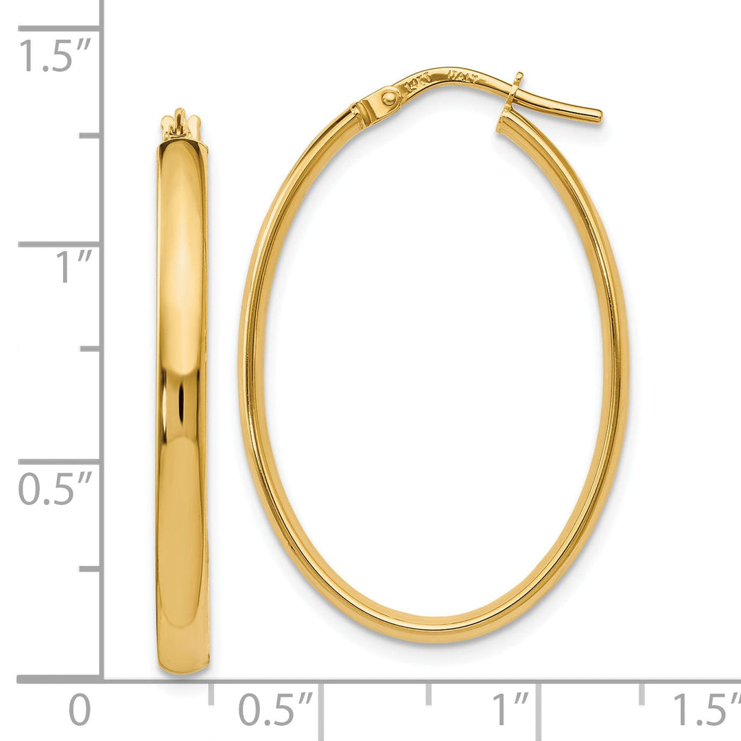 14k Yellow Gold Polish Oval Hoop Earrings