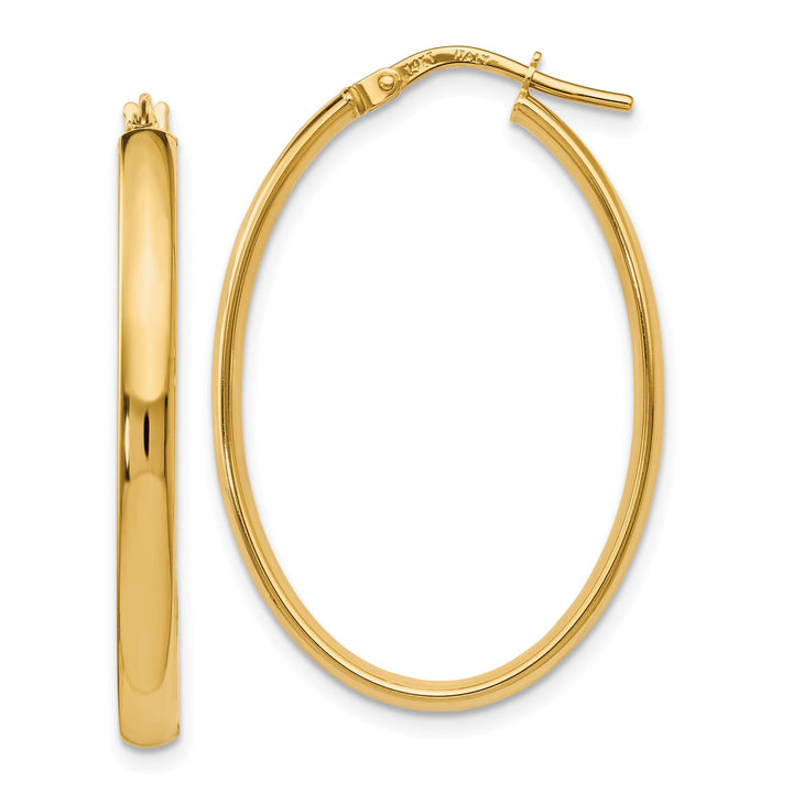 14k Yellow Gold Polish Oval Hoop Earrings