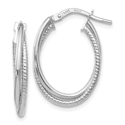 14k White Gold Textured Oval Hoop Earrings at $ 157.61 only from Jewelryshopping.com