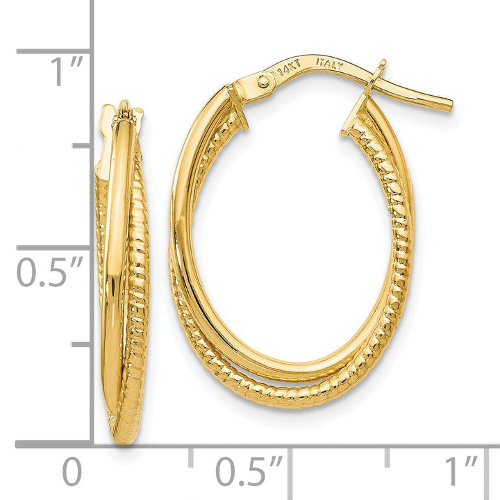 14k Yellow Gold Polished Oval Hoop Earrings