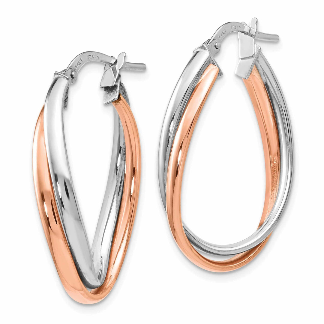 14k Rose White Gold Polished Fancy Hoop Earrings