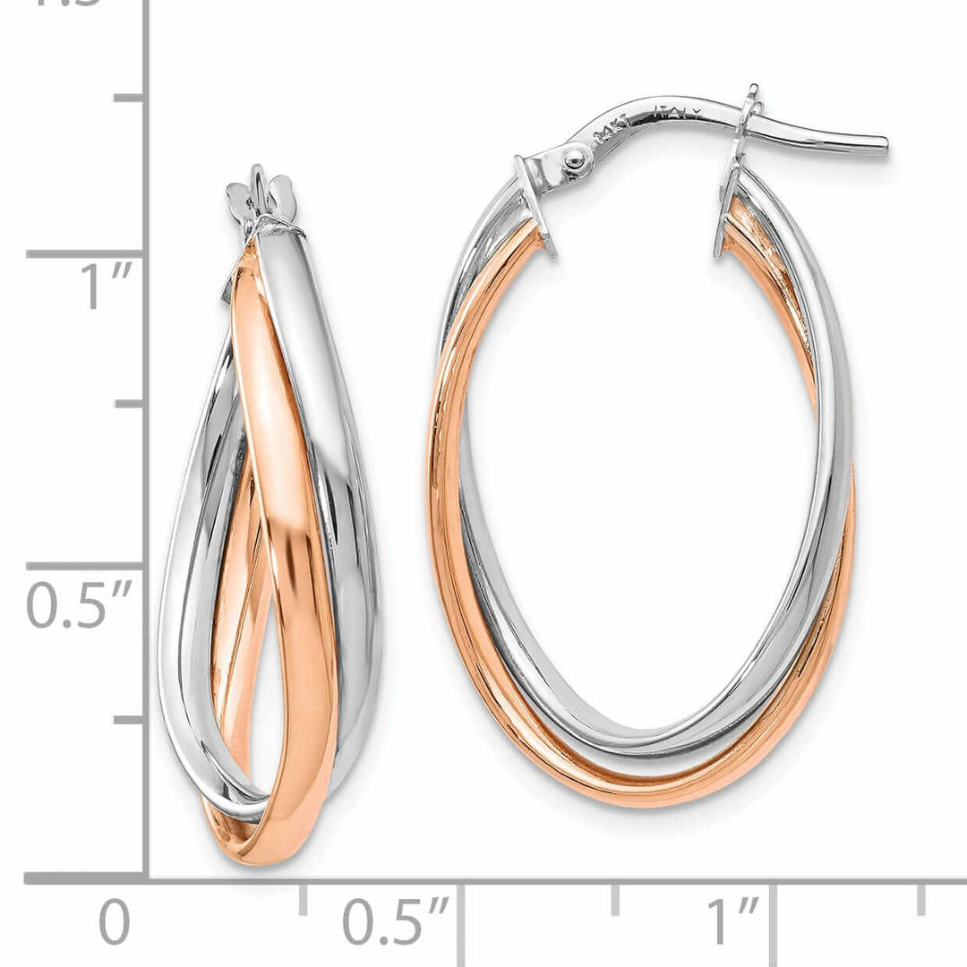 14k Rose White Gold Polished Fancy Hoop Earrings