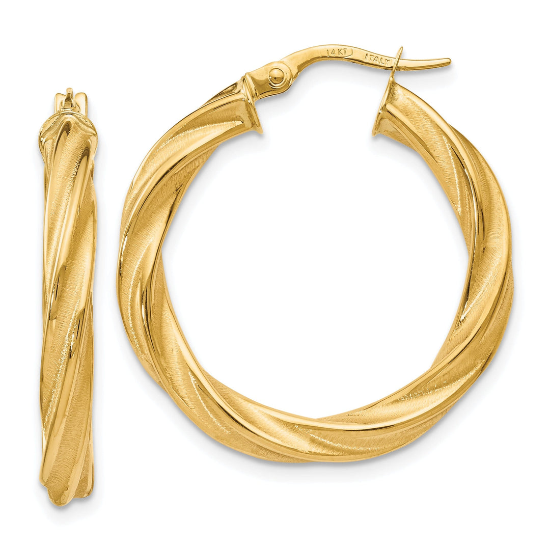 14k Yellow Gold Polished Twisted Hoop Earrings