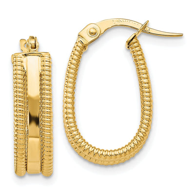 14k Yellow Gold Textured Oval Hoop Earrings
