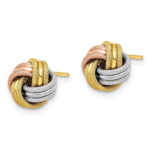 14k Tri Color Gold Knot Polished Post Earrings