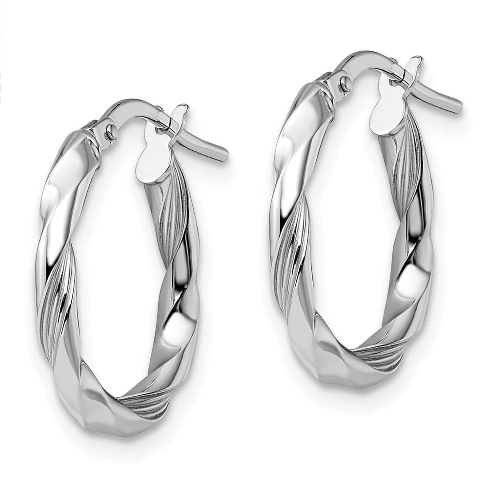 14k White Gold Polished Textured Hoop Earrings