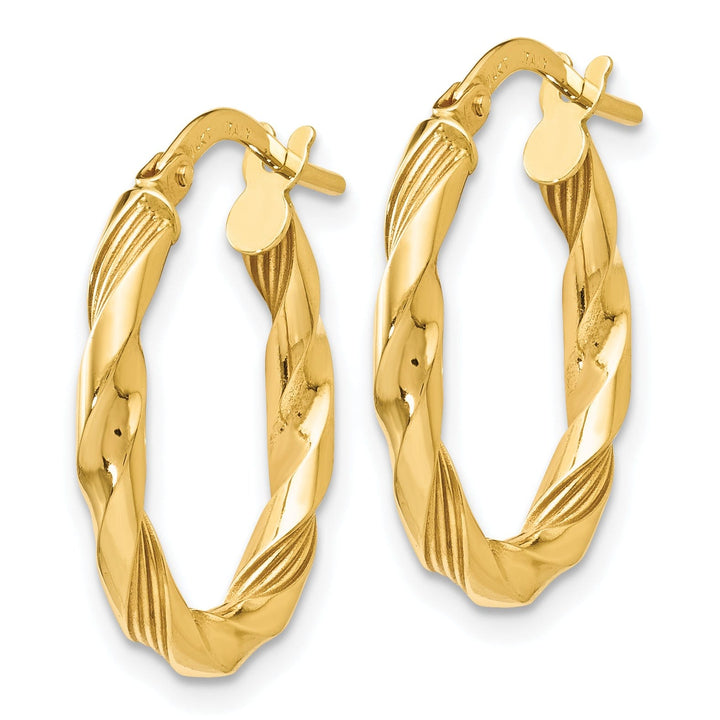 14k Yellow Gold Polished Textured Hoop Earrings