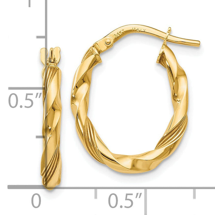 14k Yellow Gold Polished Textured Hoop Earrings