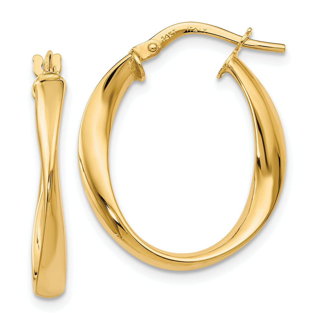 14k Yellow Gold Polished Twisted Design Hoop Earrings