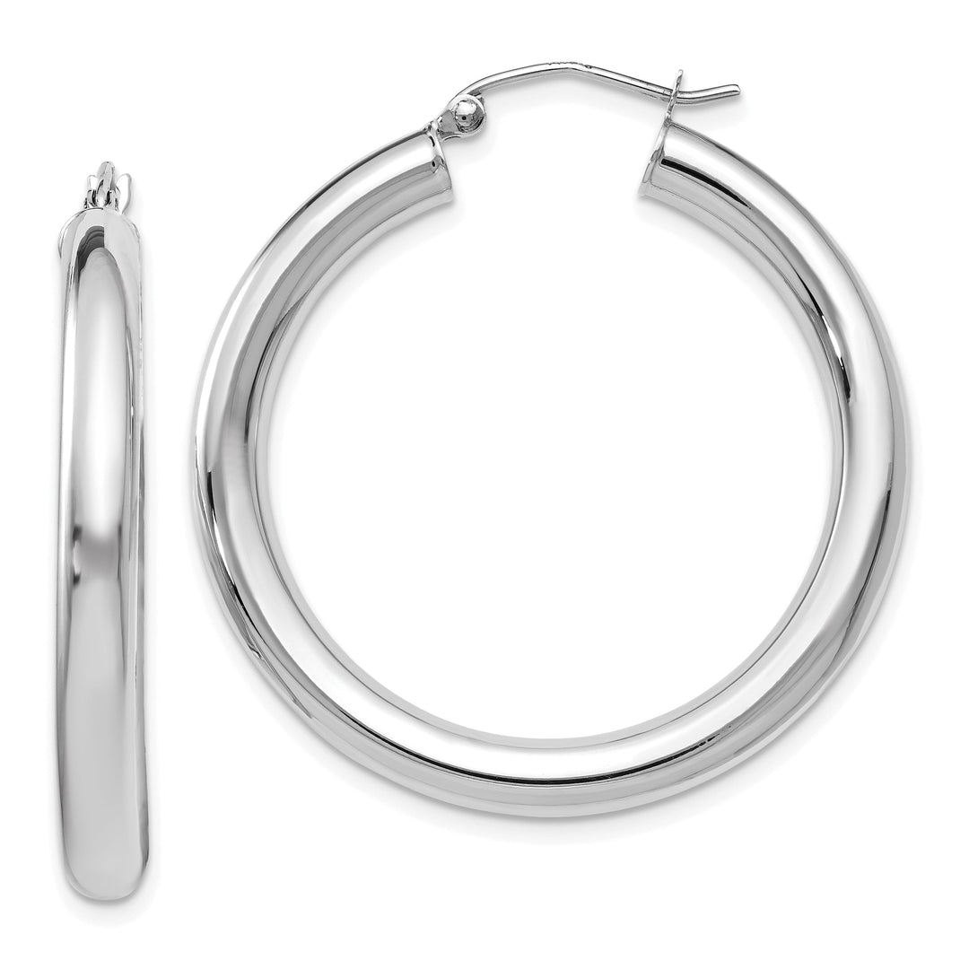 14K White Gold Polish Lightweight Hoop Earrings