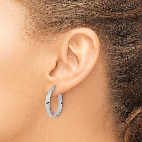 14k White Gold Polished Finish Hoop Earrings