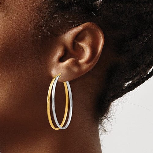 14k Two Tone Gold Polish Hoop Earrings