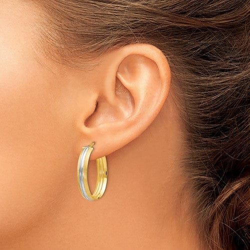 Leslie 14k Two Tone Gold Textured Hoop Earrings