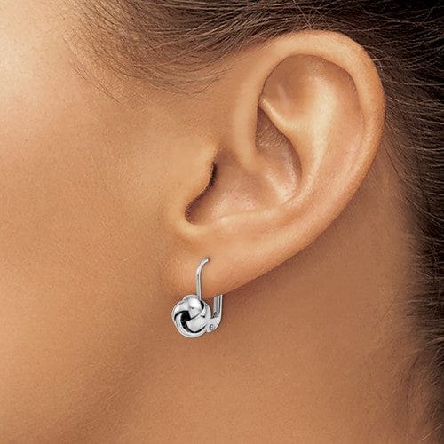 14k White Gold Love Knot Leverback Earrings